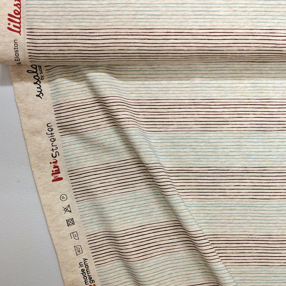 Bio Jersey Design Mini Streifen braun türkis 0,45m - zum Schließen ins Bild klicken