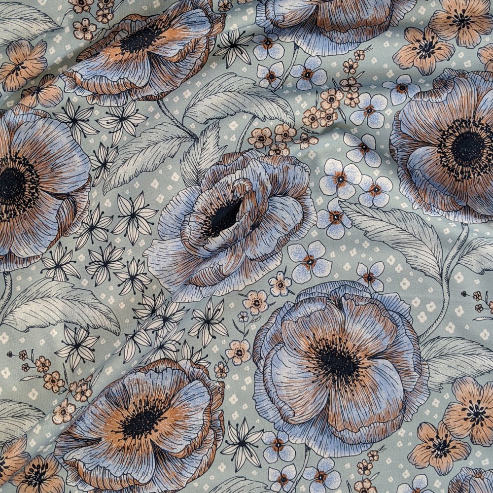 Bio Webware Susalabims Blumentraum blaubraun Baumwolle 1,1m - zum Schließen ins Bild klicken