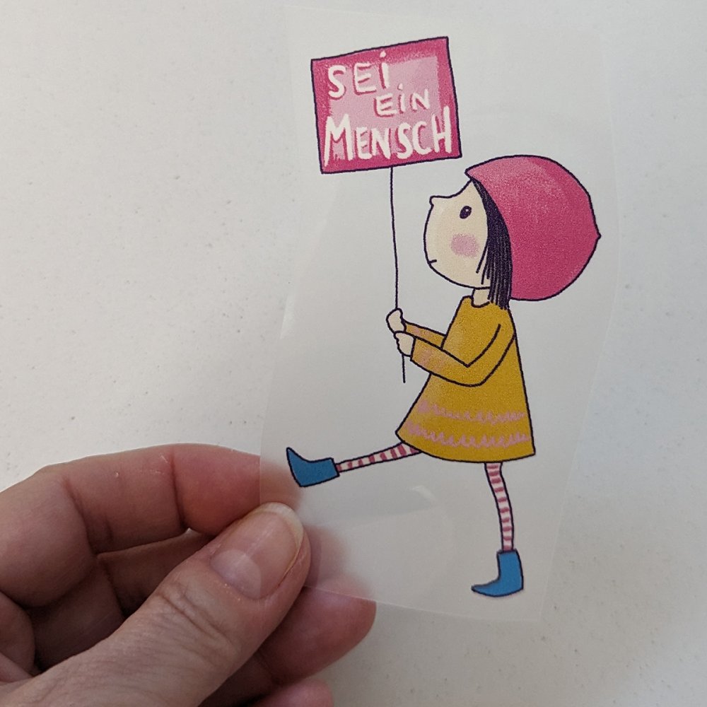 Bügelbild Nr.155 Demokind "Sei ein Mensch" - zum Schließen ins Bild klicken