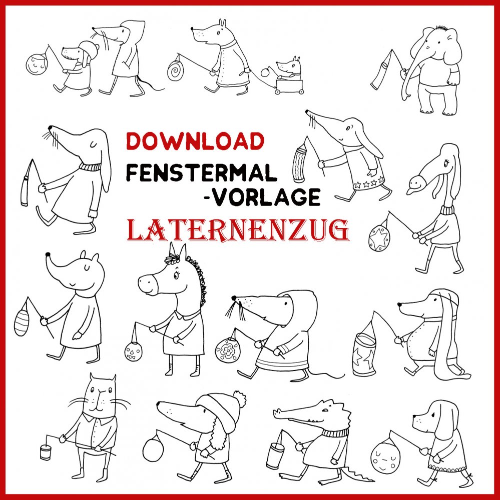 Download Fenstermalvorlagenset Laternenzug - zum Schließen ins Bild klicken