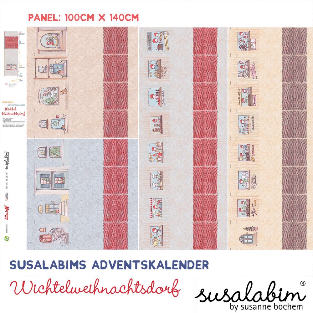 Webware SUSAlabims Adventskalender Wichtelweihnachtsdorf Baumwolle 1Panel - zum Schließen ins Bild klicken