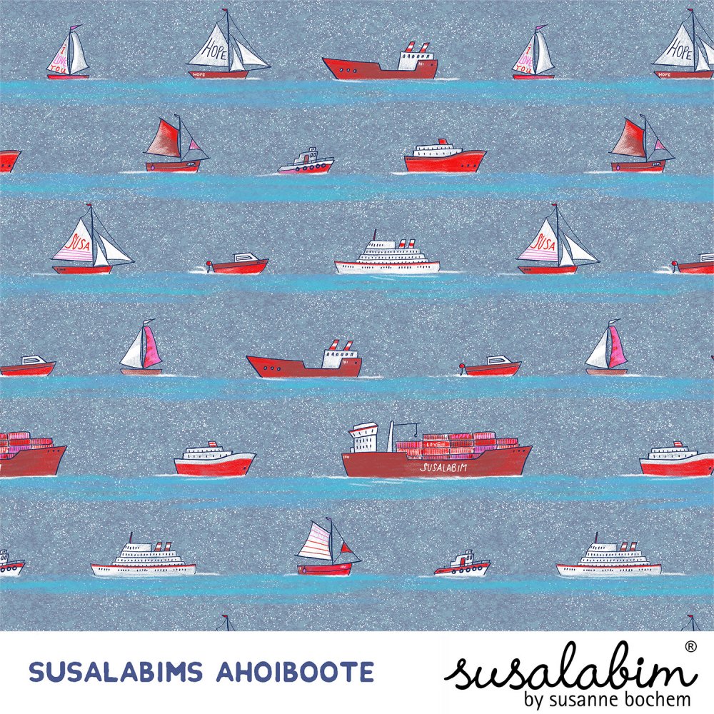Bio Webware SUSAlabims Ahoiboote Baumwolle 1m - zum Schließen ins Bild klicken