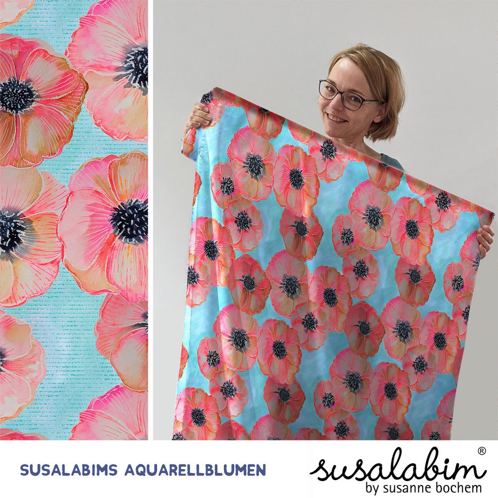 Modal Jersey Design Susalabims Aquarellblumen 1m - zum Schließen ins Bild klicken