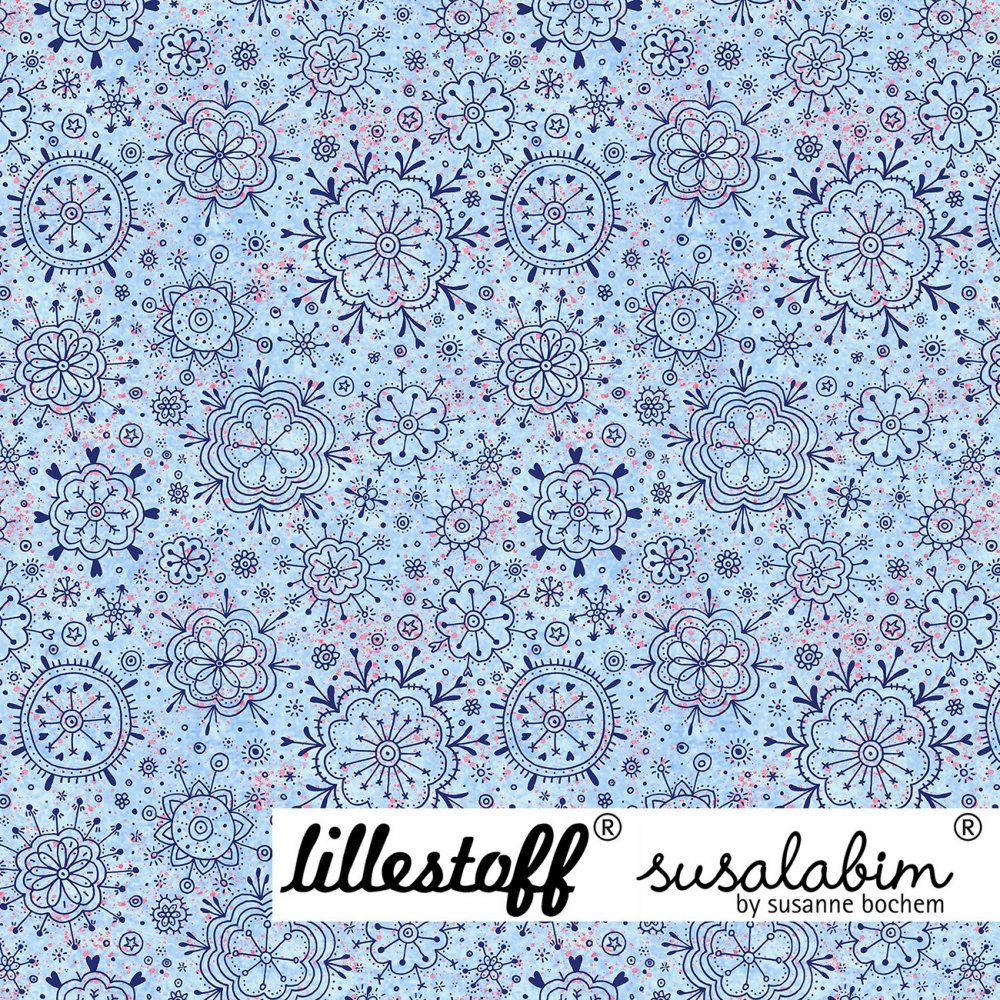 Bio Jersey Design Susalabims Blumendoodle blau 0,9m - zum Schließen ins Bild klicken