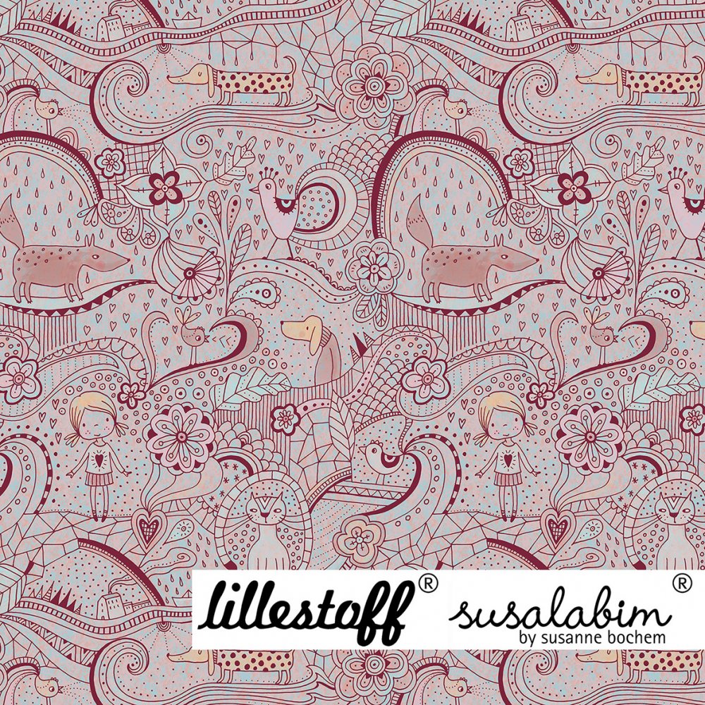 Bio Jersey Design Susalabims Fröhliches Gedoodle rosa 1m - zum Schließen ins Bild klicken