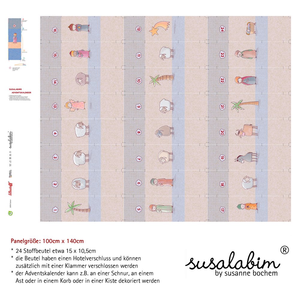 Webware SUSAlabims Adventskalender Krippenspiel hell Baumwolle 1Panel - zum Schließen ins Bild klicken