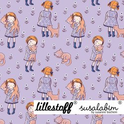 Bio Jersey Design Susalabims kleine Mietzekatzen blau 1m