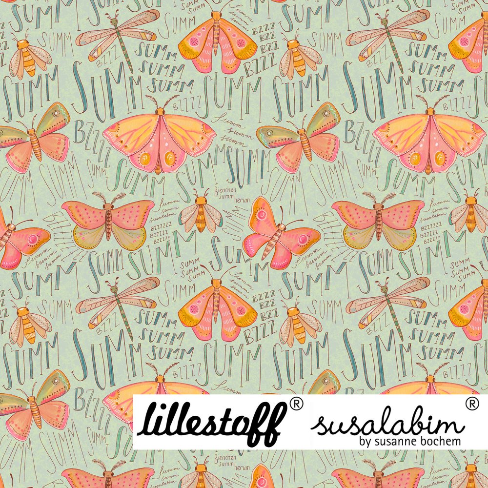 Bio Jersey Design Susalabims Schmetterlinge grün 1m - zum Schließen ins Bild klicken