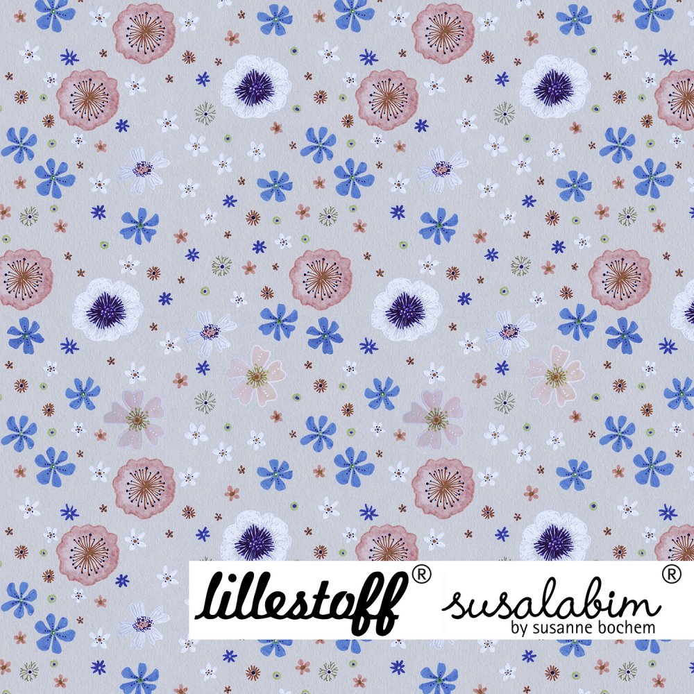 Modal Jersey Design Susalabims Traumblümchen graublau 1m - zum Schließen ins Bild klicken