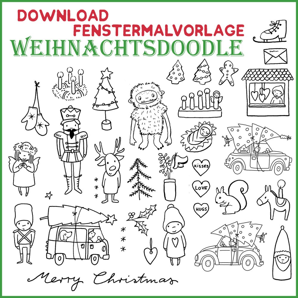 Download Fenstermalvorlagenset Weihnachtsdoodle - zum Schließen ins Bild klicken