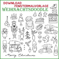 Download Fenstermalvorlagenset Weihnachtsdoodle