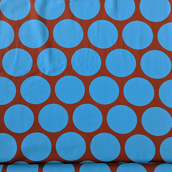 Bio Jersey Design Riesenpunkte braunblau 1m - zum Schließen ins Bild klicken