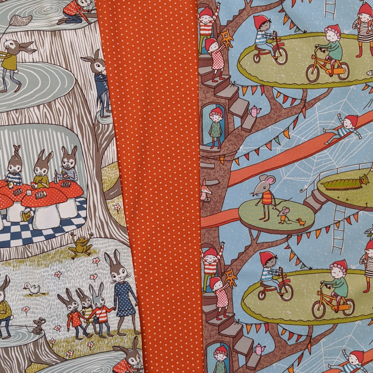 Bio Jersey Dotties orange-weiß 1m