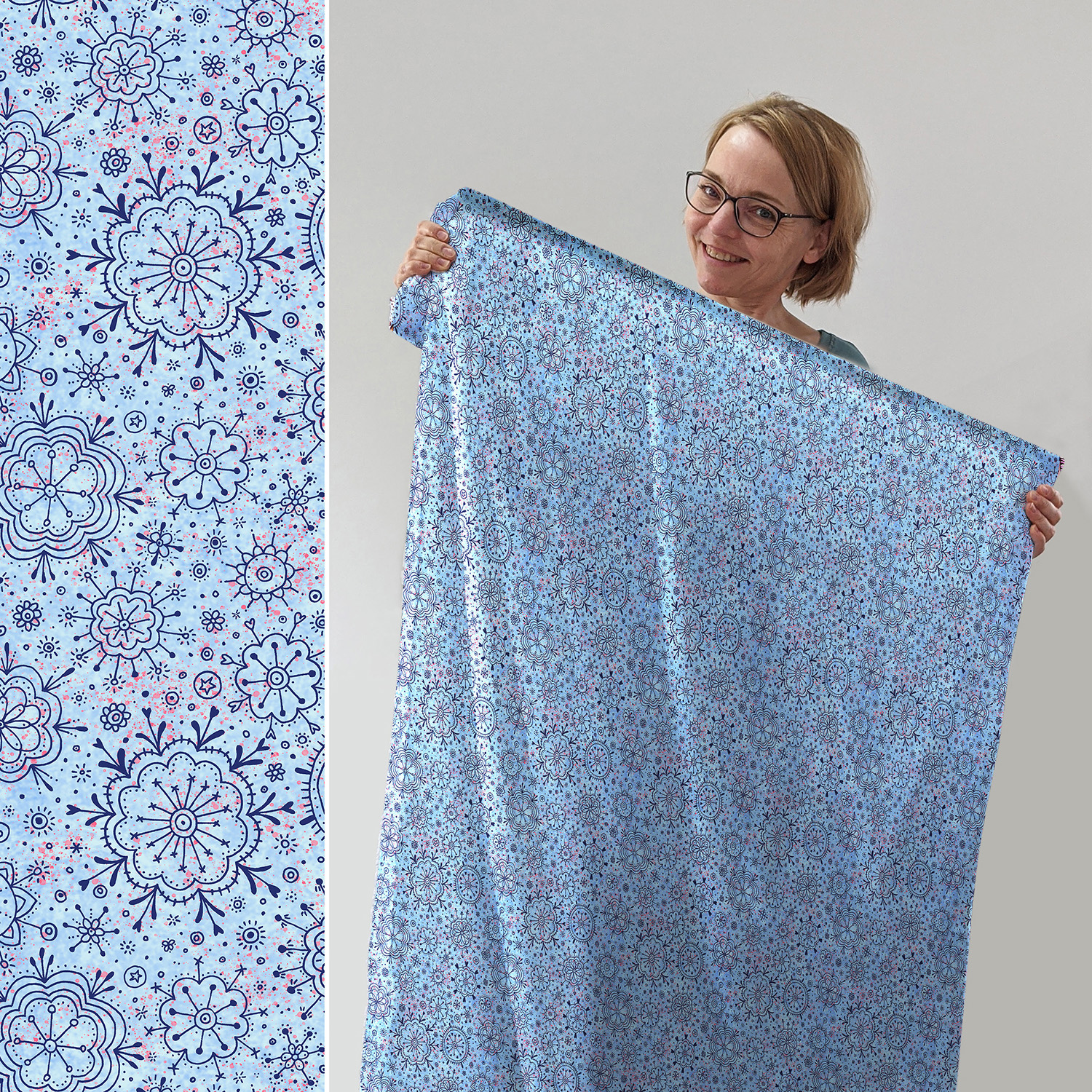 Bio Summersweat Design Susalabims Blumendoodle blau 1m