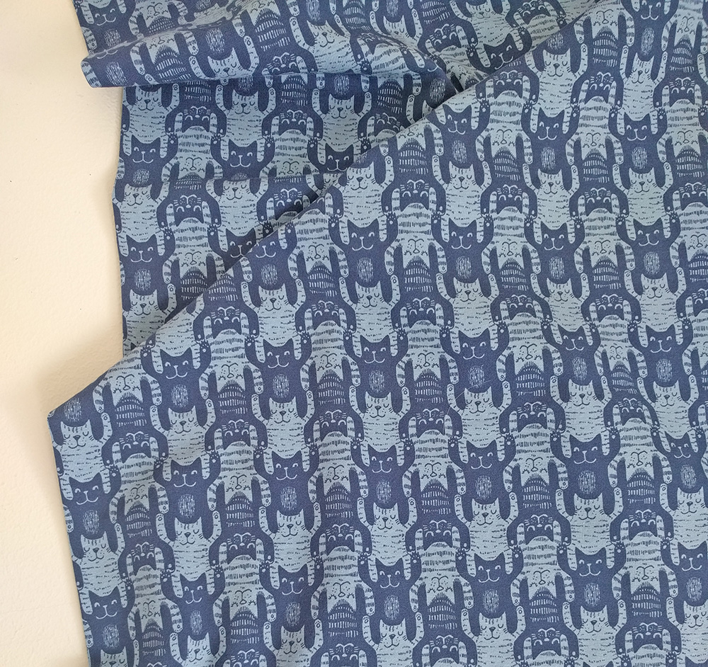 Bio Jersey Design Katzentritt blau 1m