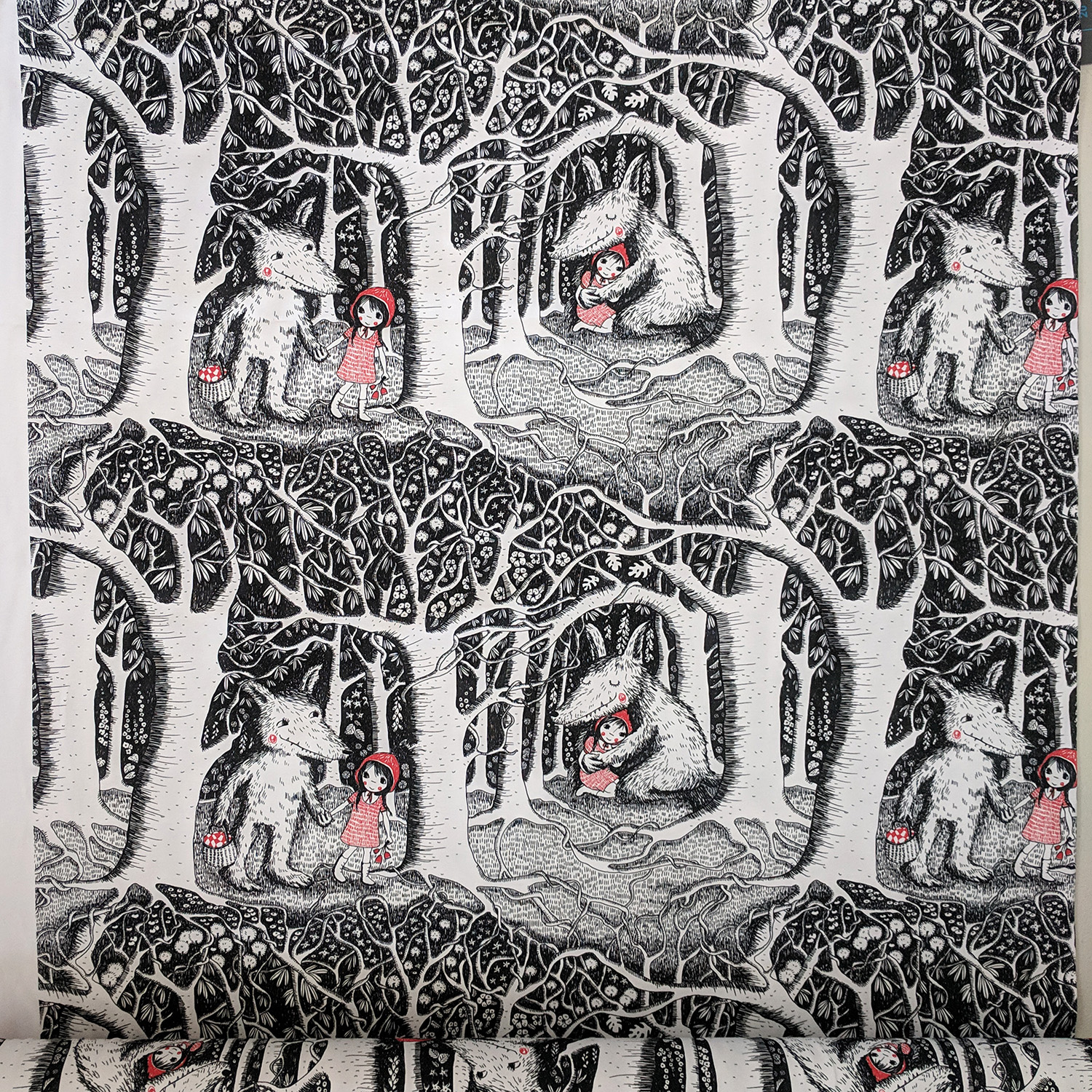 Bio Jersey Design Rotkäppchen im dunklen Wald 1,2m