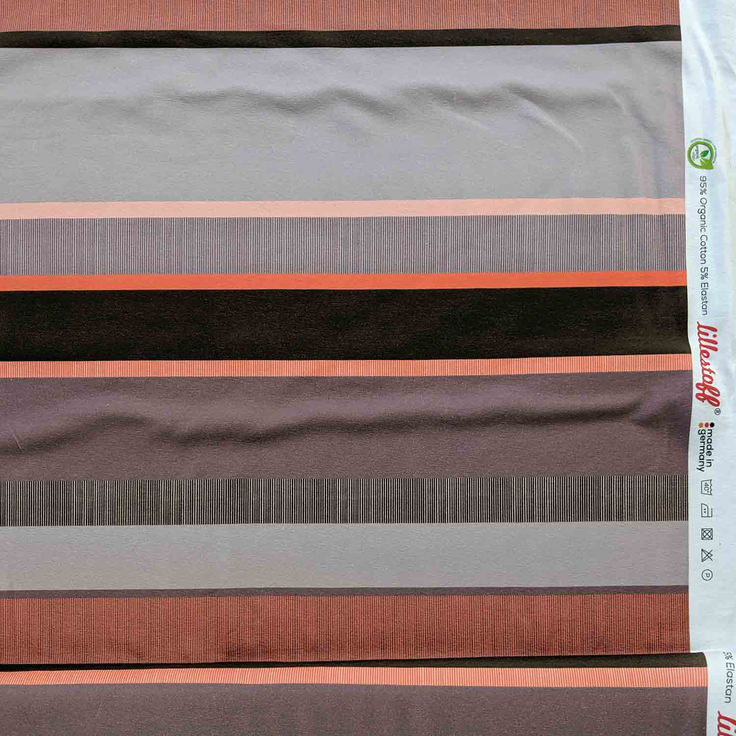 Bio Jersey Design Streifenmuster taupe orange 1m