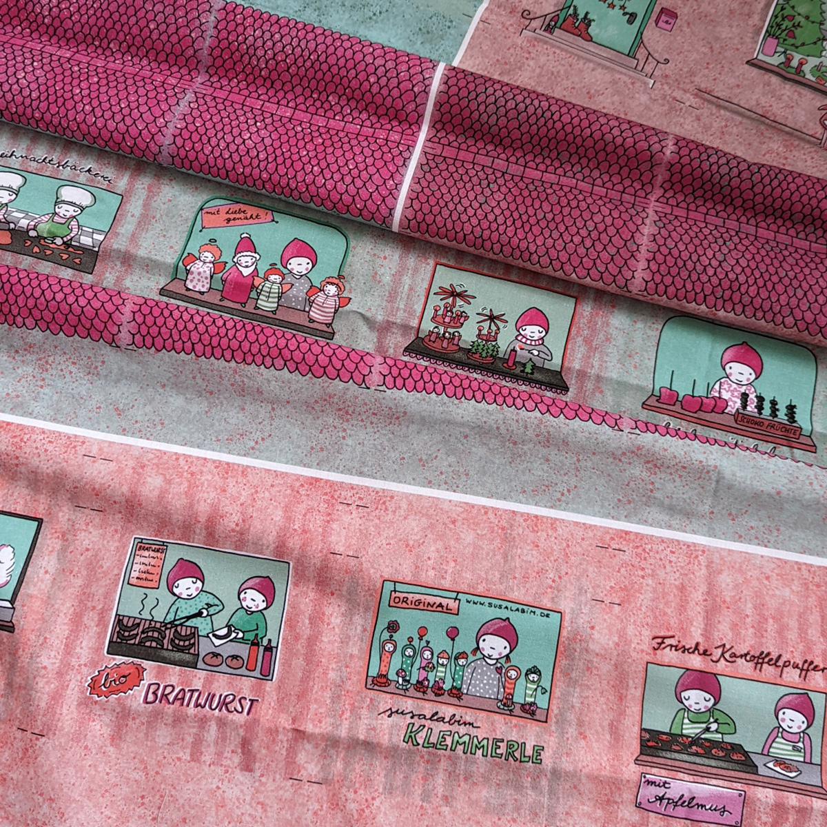 Adventskalender Wichtelweihnachtsdorf pink Baumwolle 1Panel