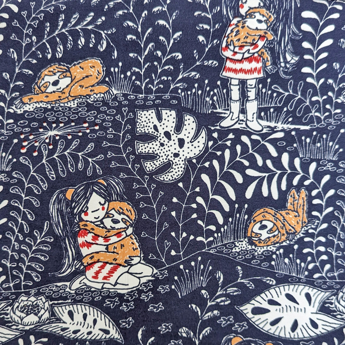 Bio Jersey Design Mädchen und Faultier Original 1m