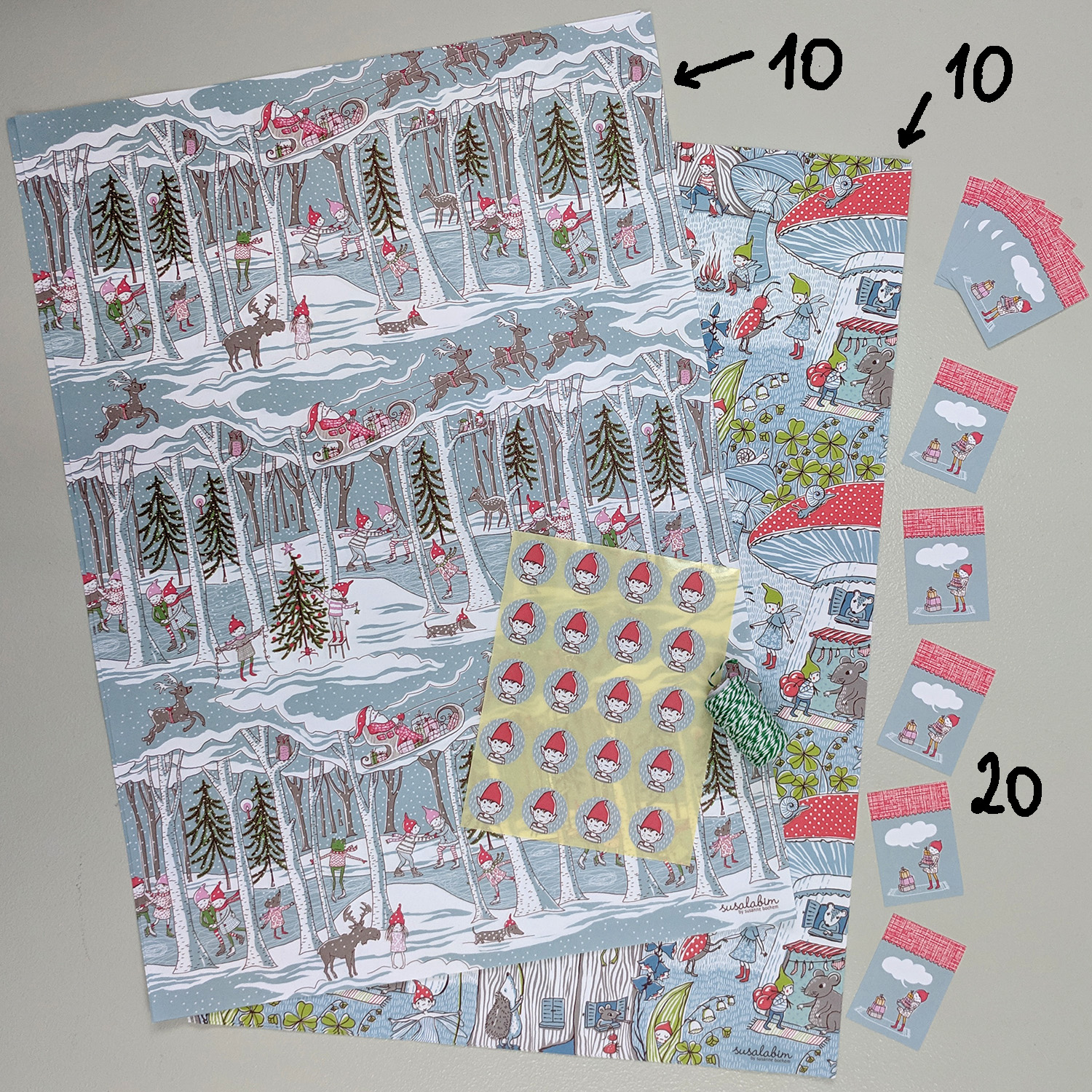 Geschenkpapier (20 Bögen) mit Zubehör