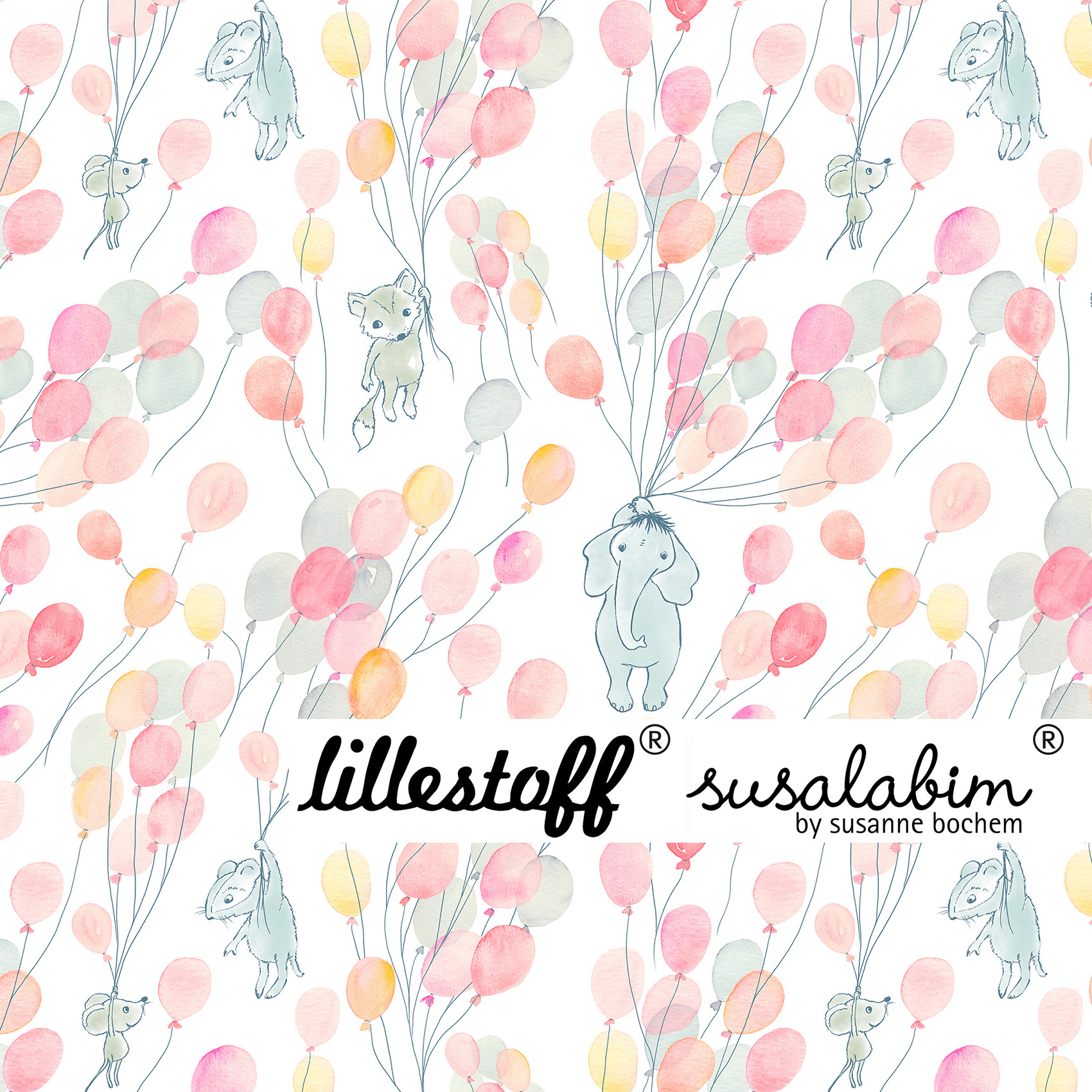 Bio Jersey Design Susalabims Fliegende Tiere rosa 1m