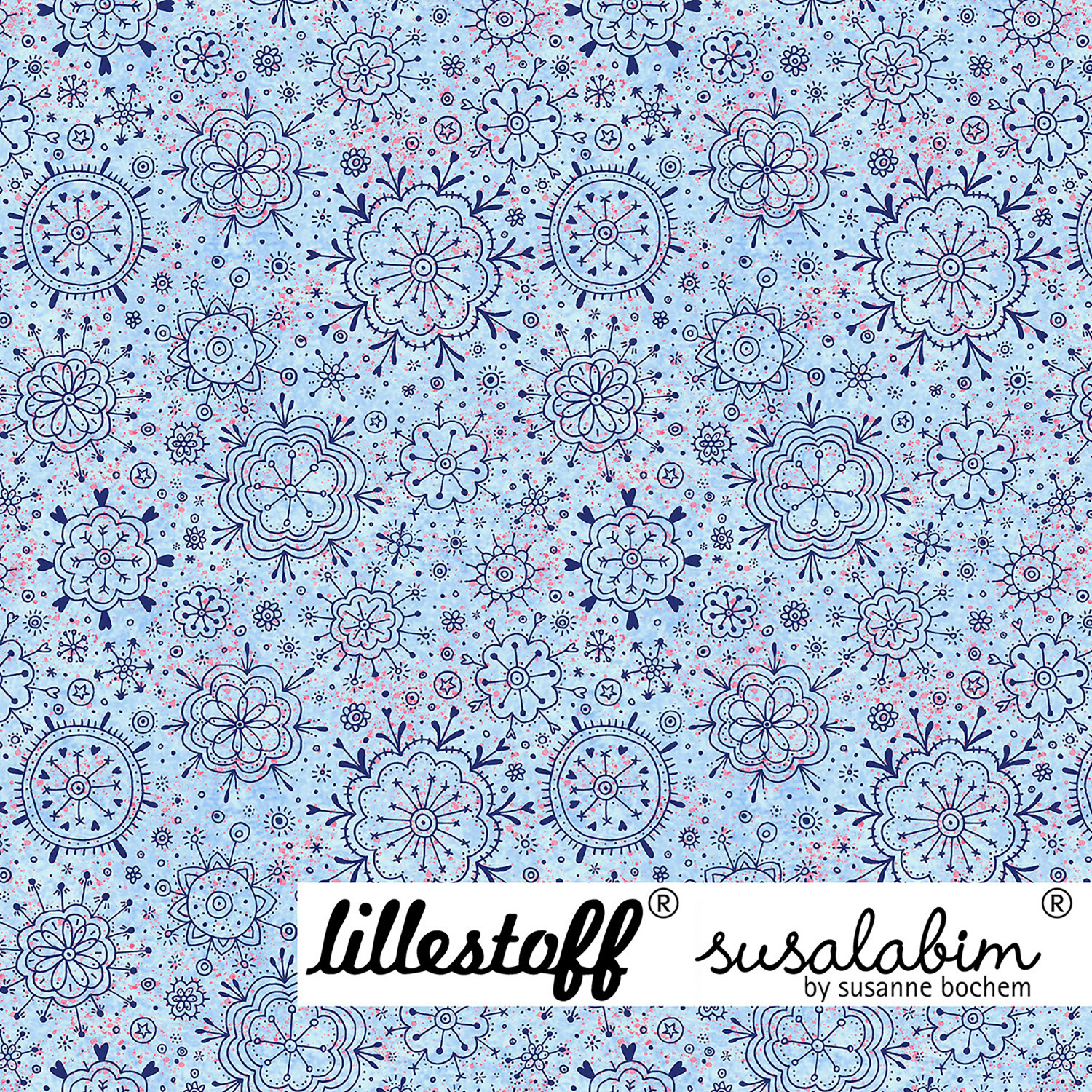 Bio Summersweat Design Susalabims Blumendoodle blau 1m