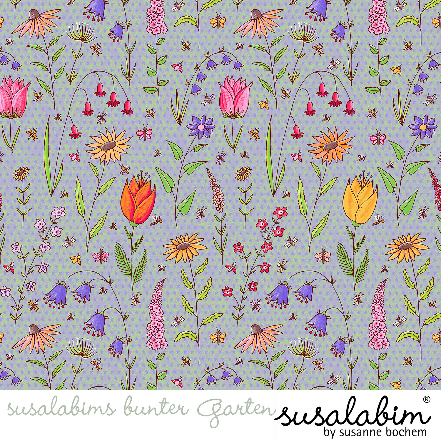 Bio Jersey Design Susalabims bunter Garten 1m