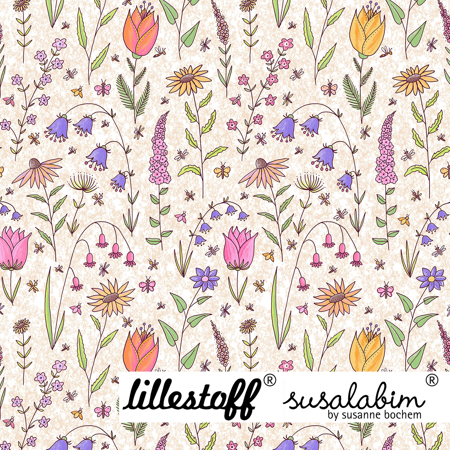 Bio Jersey Design Susalabims bunter Garten (hell) 1m