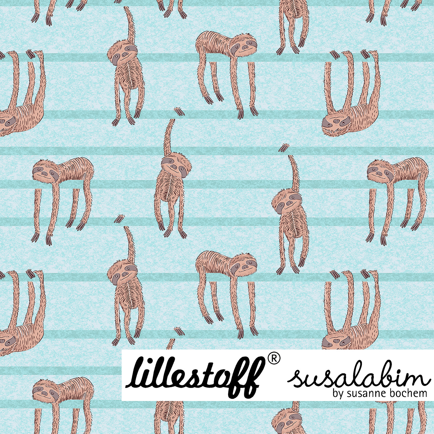 Bio Summersweat Design Susalabims Faule Tiere blau 1m