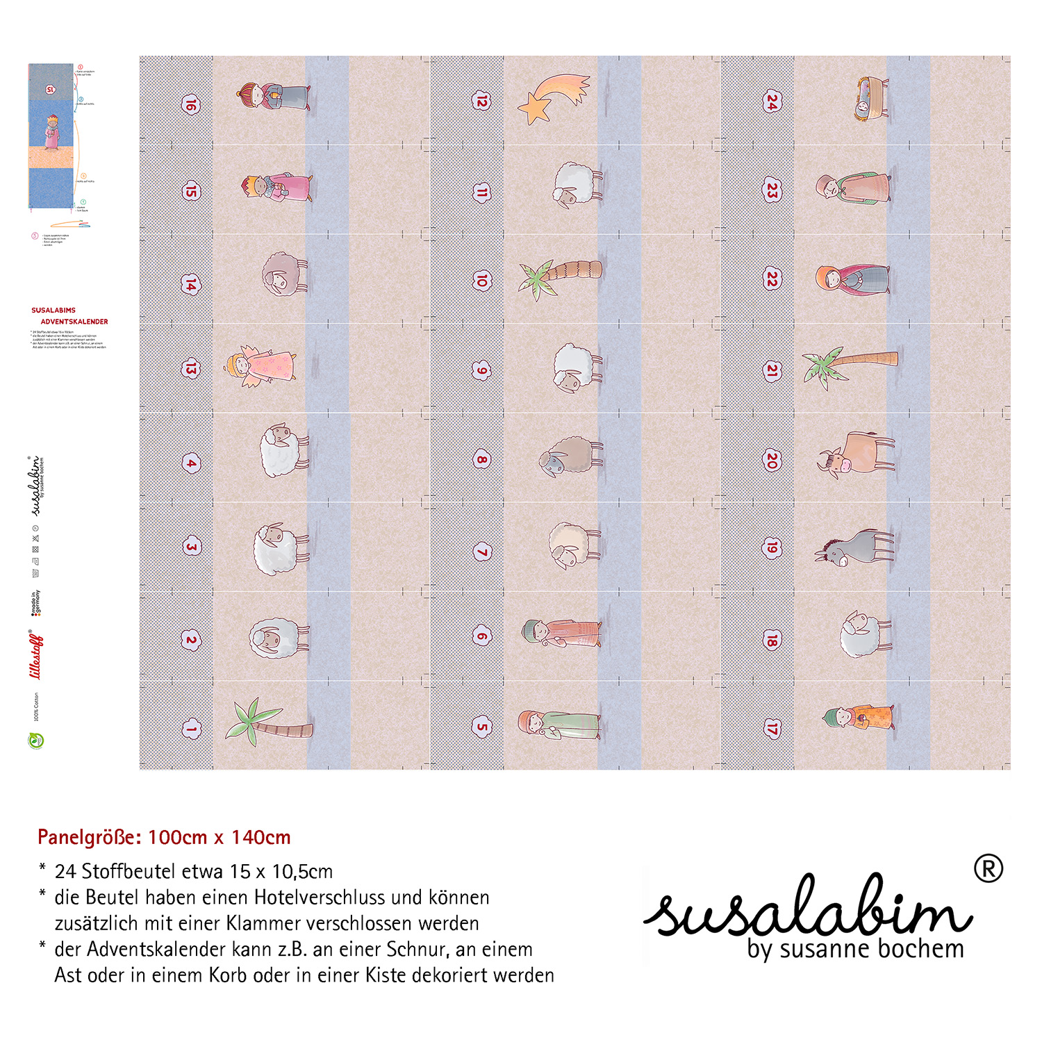Webware SUSAlabims Adventskalender Krippenspiel hell Baumwolle 1Panel