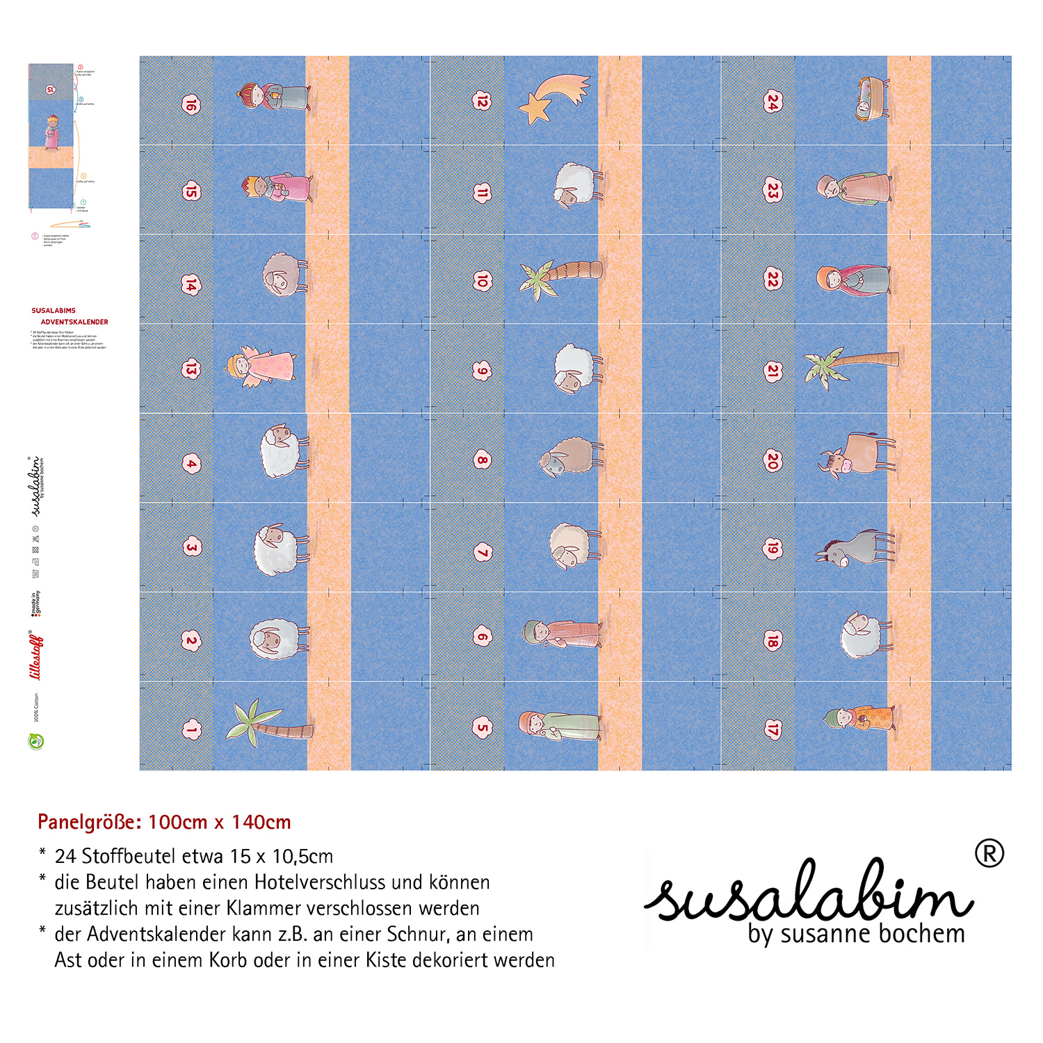 Webware SUSAlabims Adventskalender Krippenspiel blau Baumwolle 1Panel