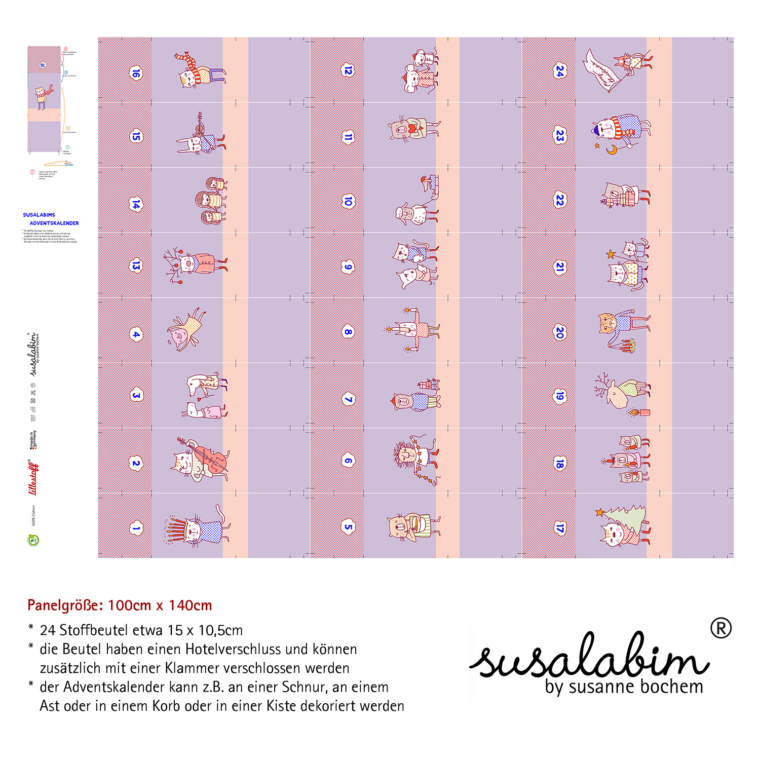Webware SUSAlabims Adventskalender Tierchen Baumwolle 1Panel