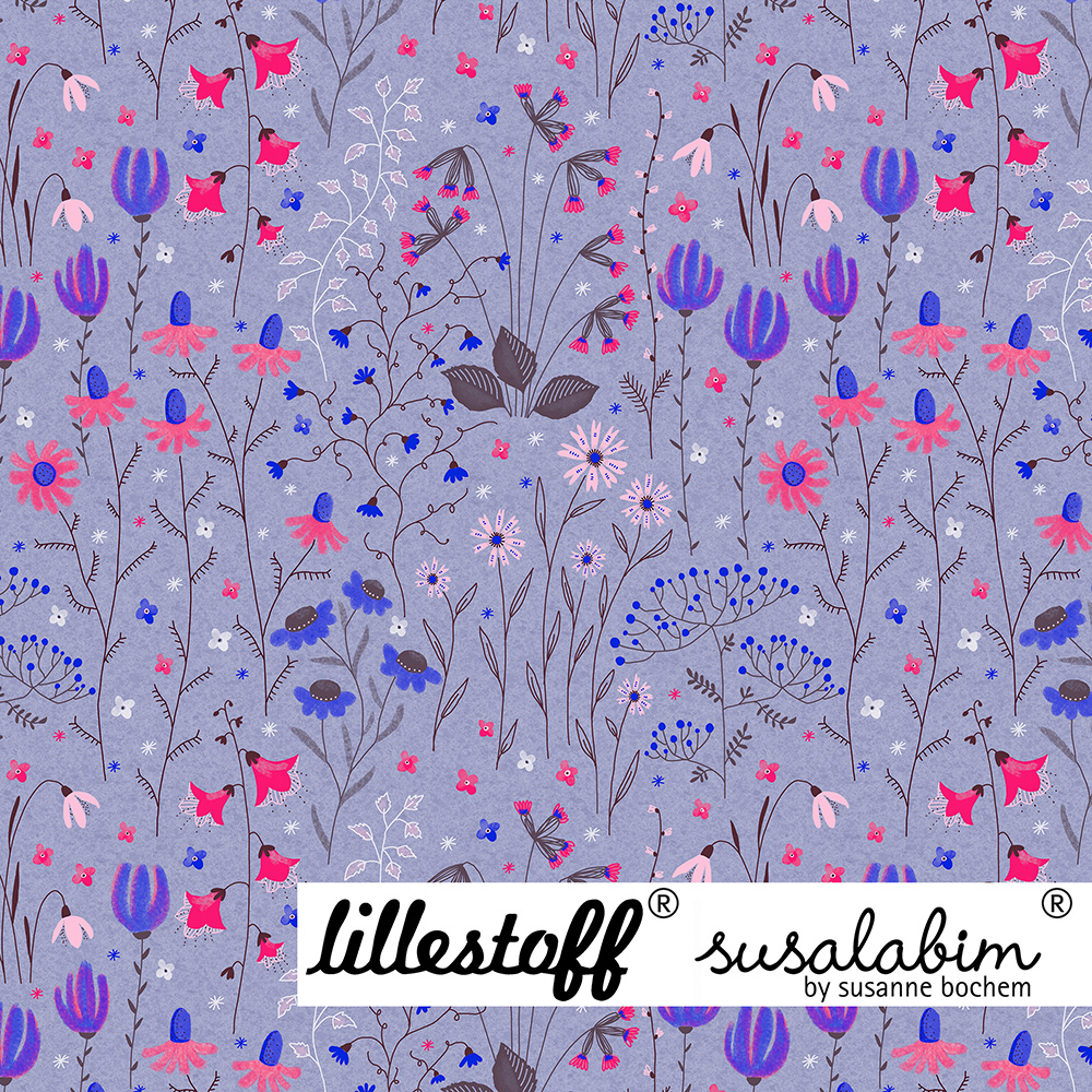 Bio Summersweat Design Susalabims Blumenfreude blau 1m