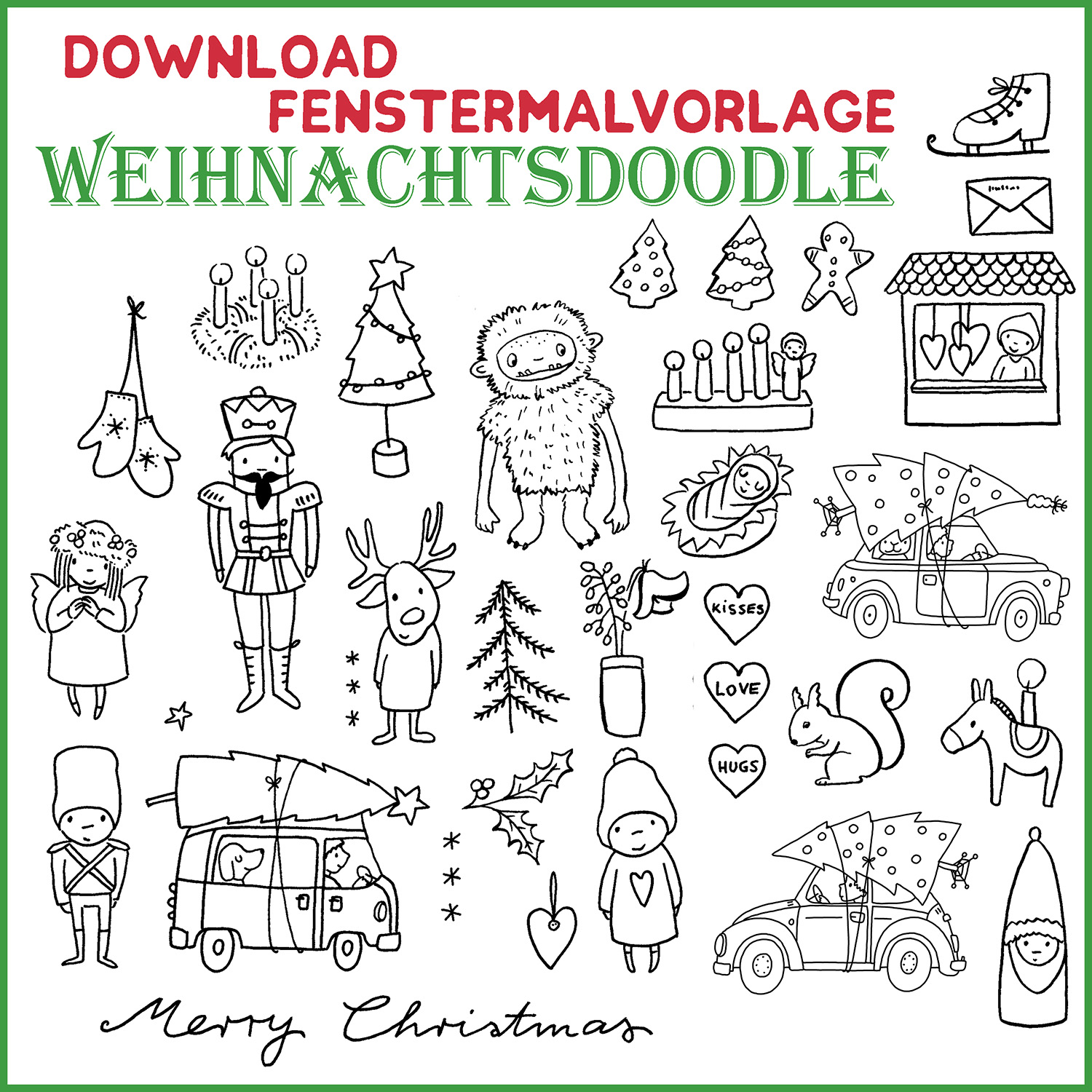 Download Fenstermalvorlagenset Weihnachtsdoodle